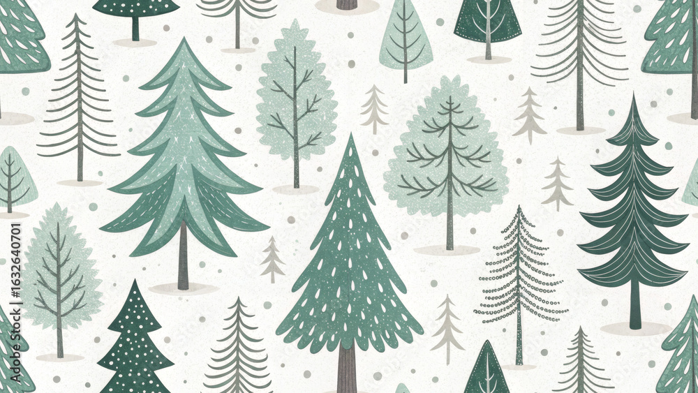 Obraz premium A seamless minimalistic pattern of hand-drawn Scandinavian-style Christmas trees