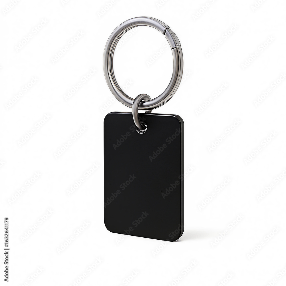 Fototapeta premium Minimalist Black Metal Keychain with Silver Ring – Modern Accessory