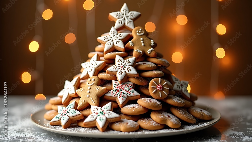 Fototapeta premium Christmas cookie tree gingerbread star cookies holiday baking festive dessert food photography art print
