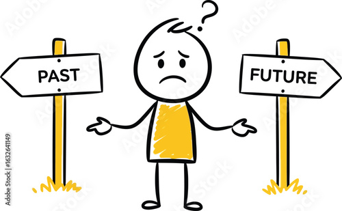 Past future decision dilemma choice confusion stick figure