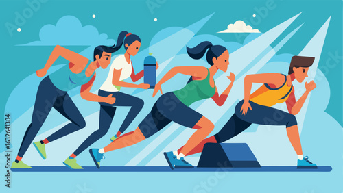 A group of people participating in a highintensity interval training HIIT class dripping with sweat and pushing themselves to their limits.