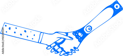 Hand holding a pencil with circuit patterns, portraying AI-assisted creativity, generative design, and synthetic content production.