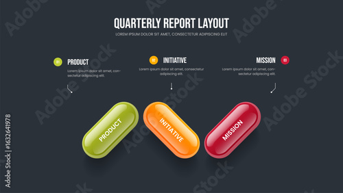 Enterprise Planning Slide Design Vector Illustration. Creative Showcase 3 Step Diagram Slideshow Layout. Professional Innovation Three Option Infographic Frame Template.