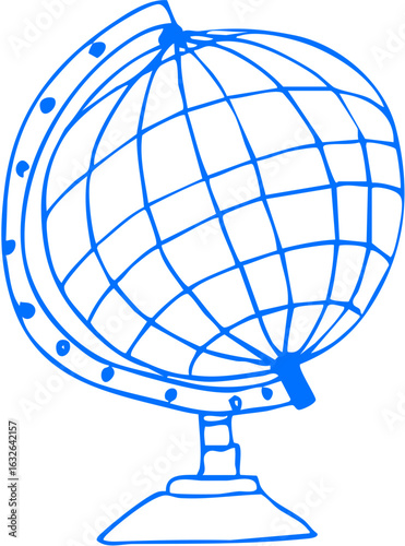 Stylized drawing of a globe on a stand, representing global education, travel, or geography.