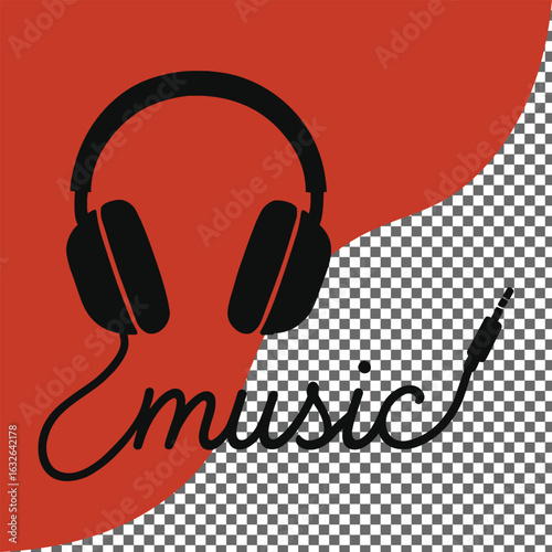 Headphone Cable Typography Vector with Music Text – Isolated from Background and Fully Customizable Design