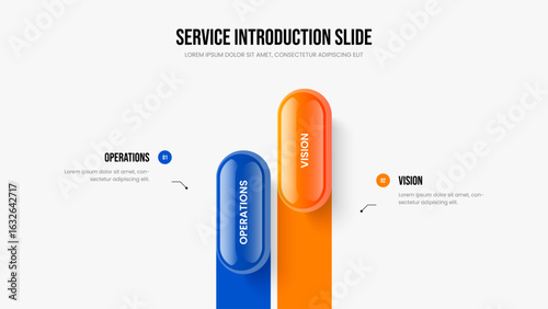 Sales Plan Two Option Infographic Slide Layout. Consulting Analysis 2 Element Diagram Presentation Design. Visual Overview Slideshow Template Vector Illustration.