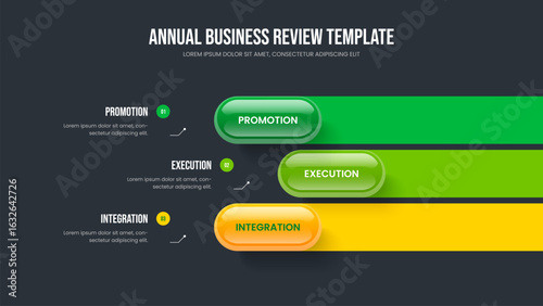 Project Overview 3 Element Infographic Slide Layout. Product Visualization Three Step Diagram Slideshow Template. Service Planning Presentation Design Vector Illustration.