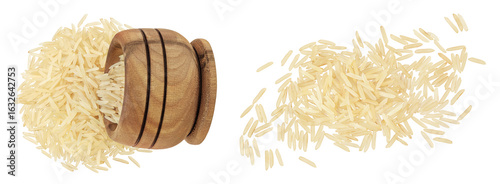 Tableau sur toile rice basmati in a wooden bowl isolated on white background