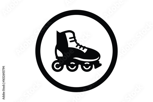 Roller Skate Black Silhouette in Circle on White Background