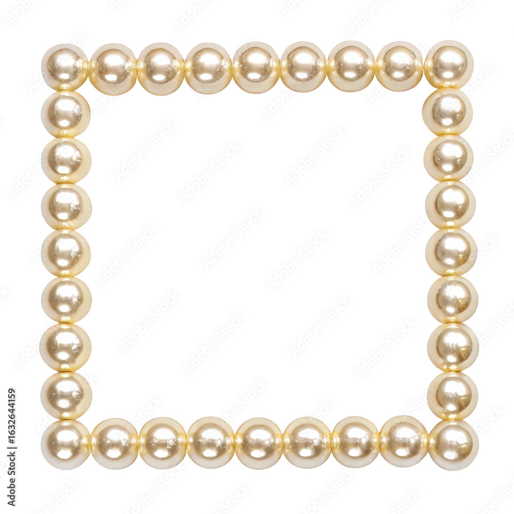 Obraz premium Square frame made of ivory pearls on a white background, top down view on transparent background