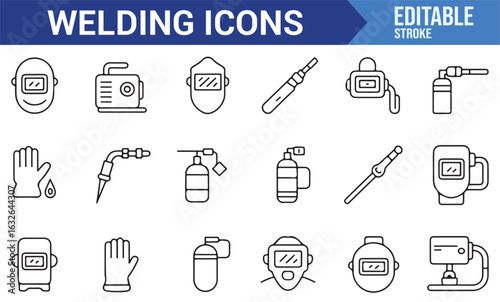 Icons of welding equipment and protective gear for industrial applications