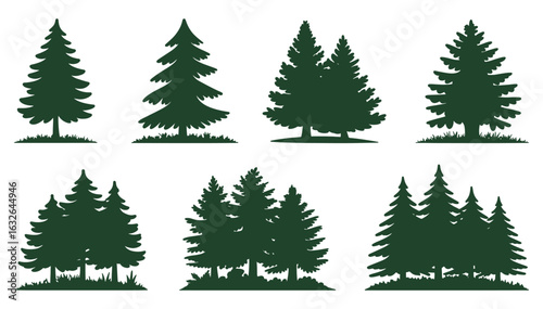 Pine tree vector design, Pine tree silhouettes.