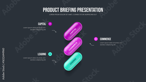 Service Forecast Slideshow Template Vector Illustration. Product Showcase 3 Step Infographic Frame Design. Creative Analysis Three Element Diagram Presentation Layout.