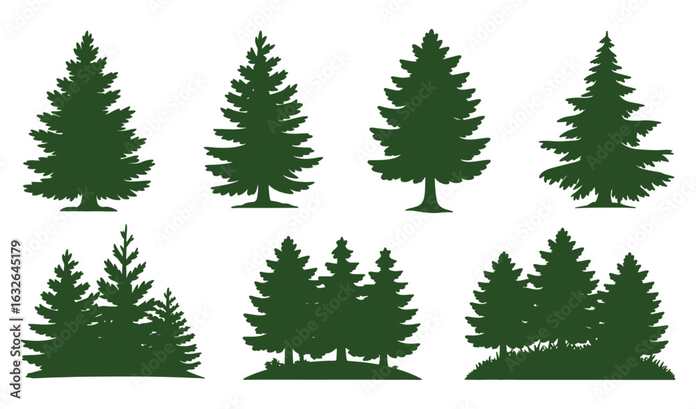 Pine tree vector design, Pine tree silhouettes.
