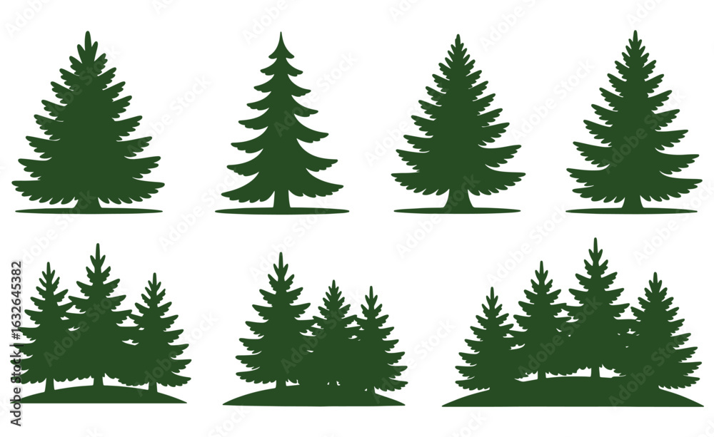 Pine tree vector design, Pine tree silhouettes.