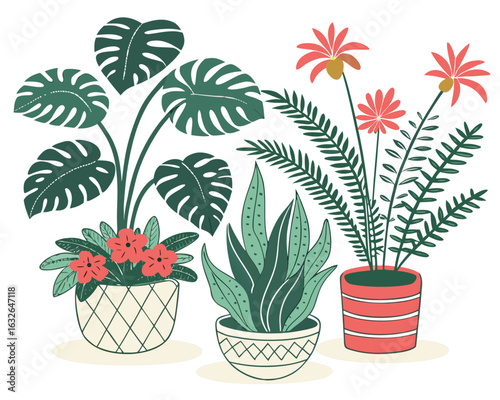 House plants in pots vector illustration collection for indoor gardening and home decor ideas concept design