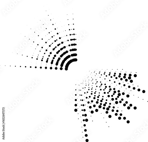 Circular vector with two long dotted beams extending in opposite directions from the core.