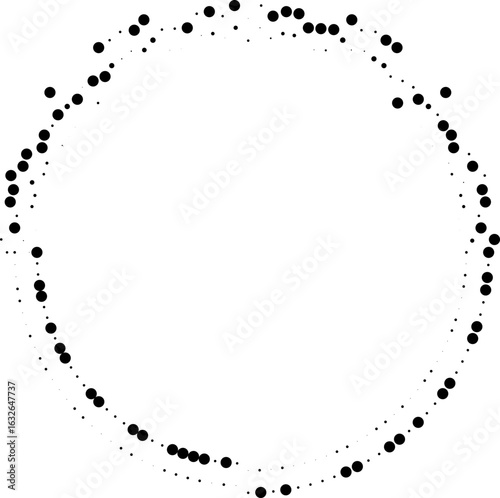 Circular shape featuring short, irregular dotted rays distributed across only half of the circle.