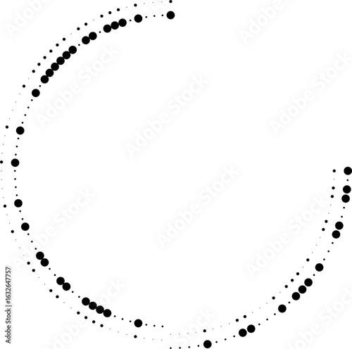 Vector with short dotted rays surrounding a circle, missing one quarter section and containing spaced center.