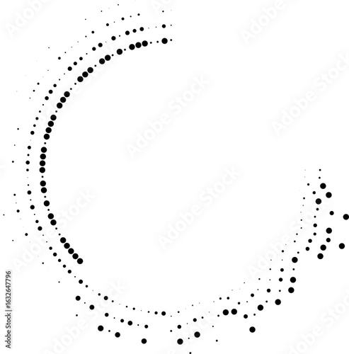 Vector showing circular dotted rays in an irregular pattern with one quarter section not present.