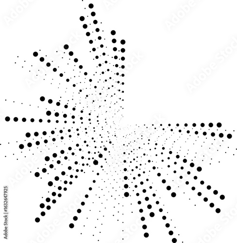 Dotted circular element featuring a radial layout with irregular rays and one missing quarter segment.