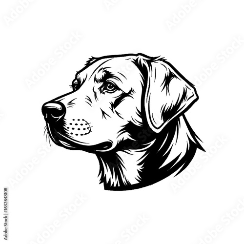 A black Labrador retriever puppy head on a white background