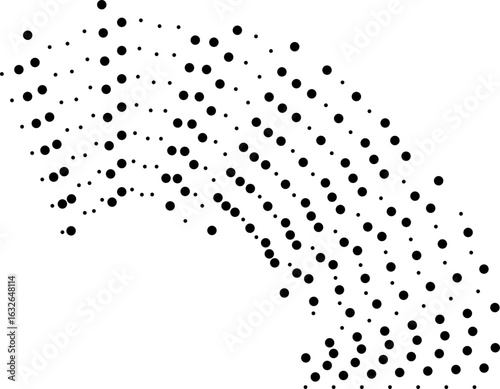 Quarter-circle structure featuring irregular dotted rays forming part of a radial circle.