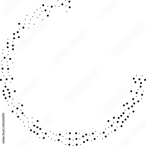 Dotted lines taper inward to a central hollow space with a circular surrounding of rays.