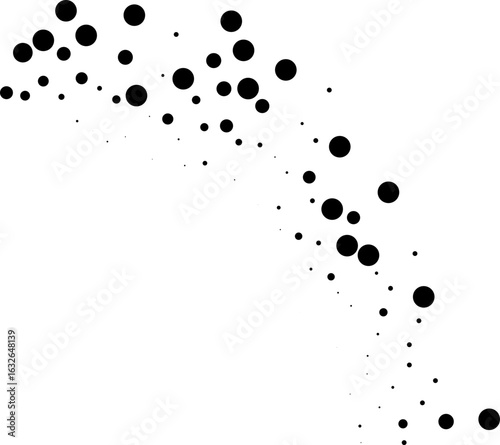 Irregular dotted rays extending along one quarter of a circular shape in radial fashion.