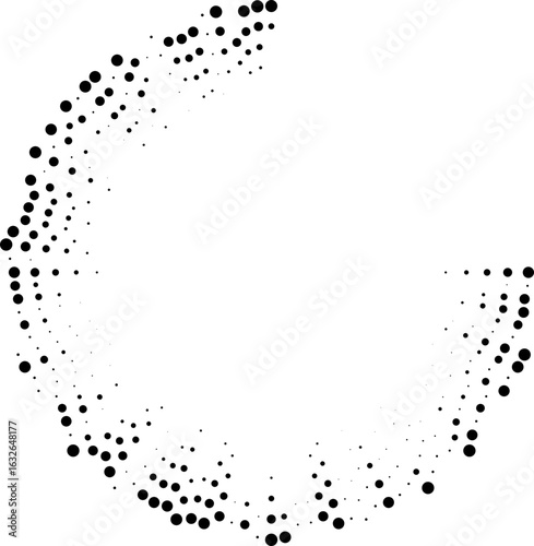 Dotted radial lines tapering outward from a hollow center forming a full circular shape.