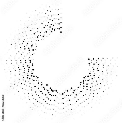 Long dotted rays taper outward from a circular structure with open central space.