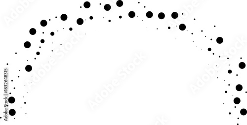 Semicircular pattern with irregular dotted rays pointing outward from the curved edge.