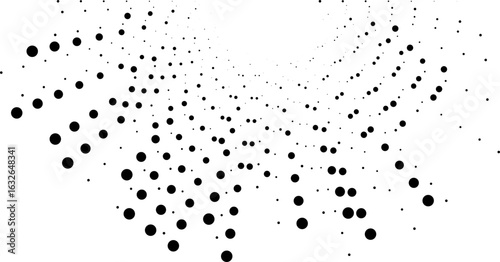 Semicircular composition with big irregular dotted rays arranged like sunrays.