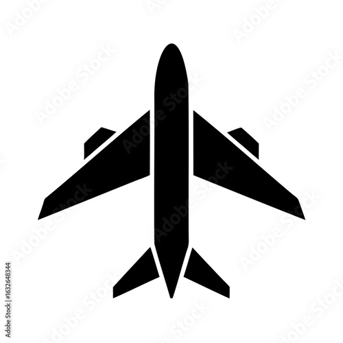A Detailed Black Silhouette of a Commercial Jet Airplane From an Overhead View