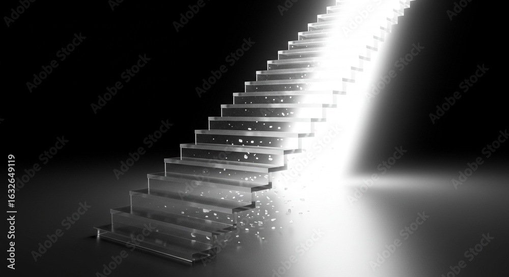 Obraz premium Abstract staircase illuminated by light in dark atmosphere 