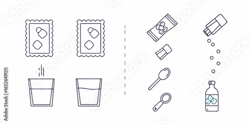 Visual guide to taking medication with water and a spoon