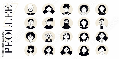 Diverse collection of hand drawn character portraits