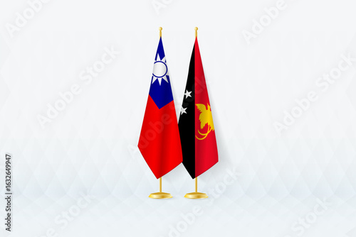 Taiwan and Papua New Guinea Flags Side by Side, Symbol of International Partnership.