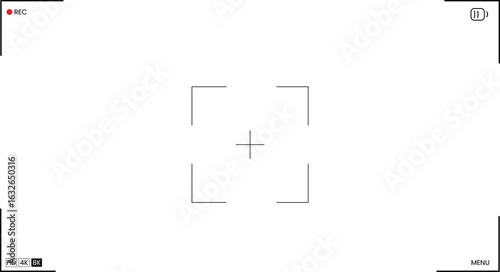 Video camera viewfinder frame. Camera recording screen template for overlay. Transparent PNG and vector illustration.