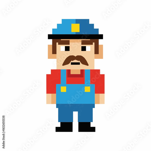 Pixelated Worker 8-Bit Vector Icon