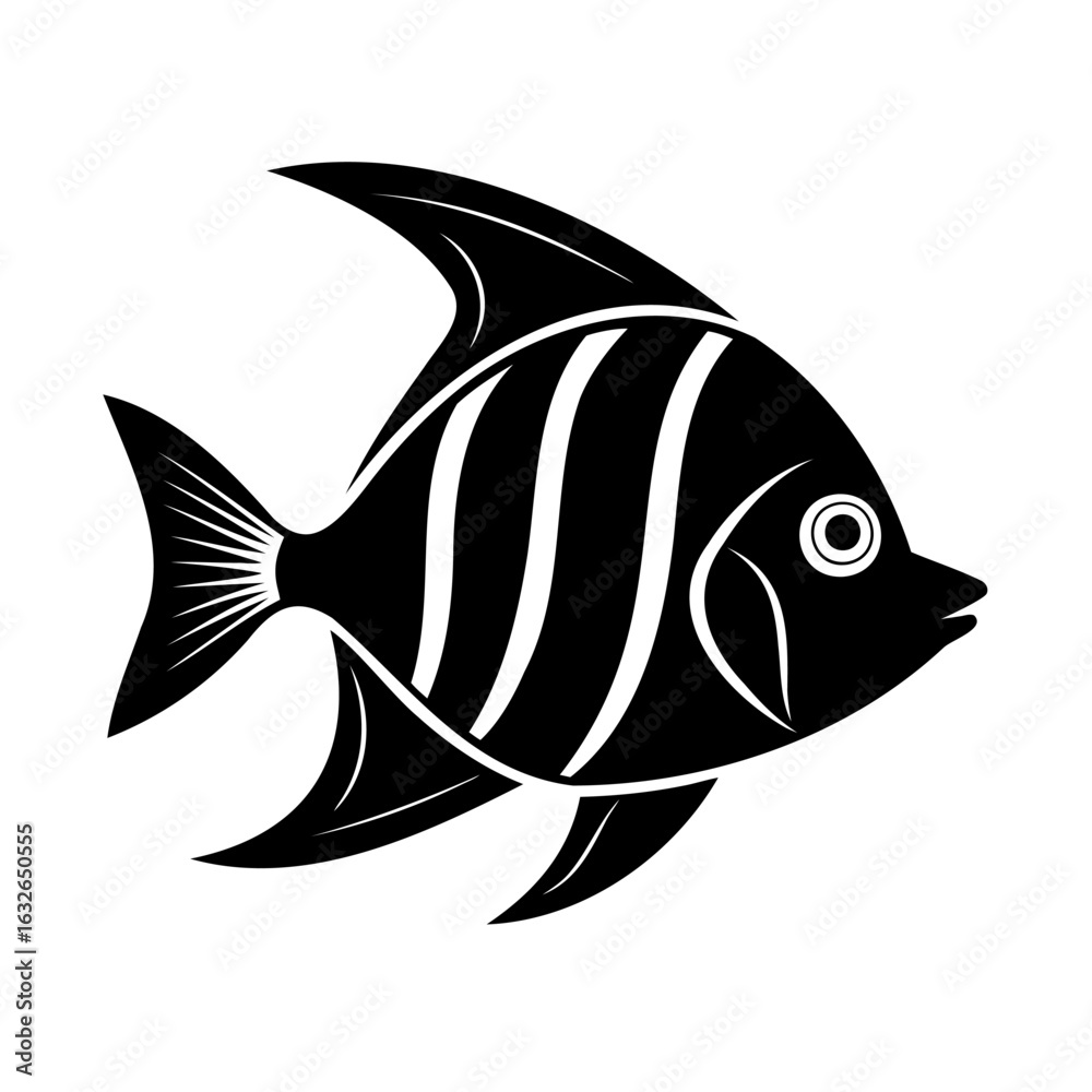 Obraz premium Stylized Black and White Angelfish Silhouette Vector Art