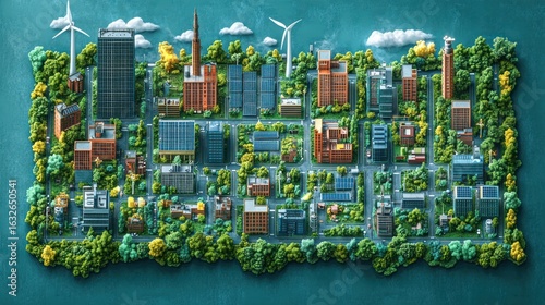 Sustainable city model, showcasing eco-friendly urban design