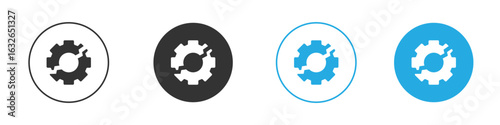 Broken gear icon in editable flat vector in black and white