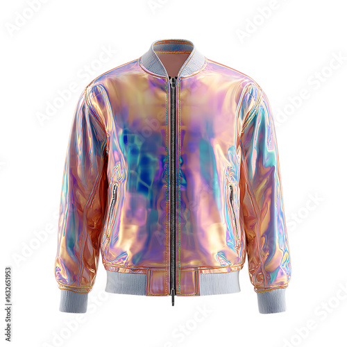  Holo-Print Bomber Jacket Mockup