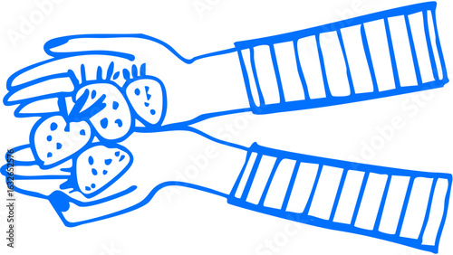 A hand delicately holding a strawberry , blending snack culture with natural themes