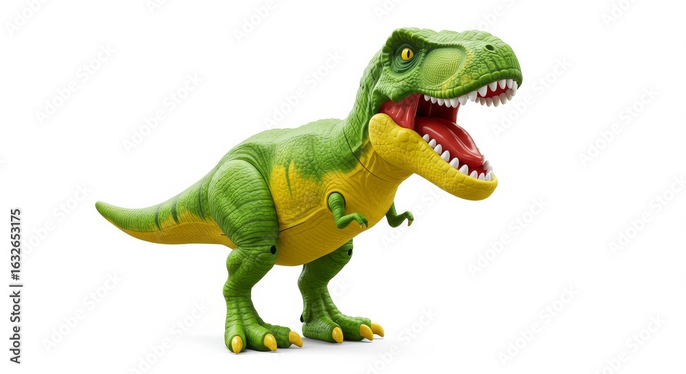 Fototapeta premium Illustration of green tyrannosaurus rex toy isolated on white background