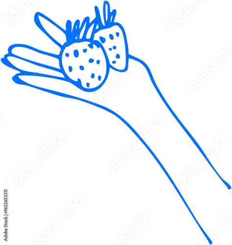 A hand offering a strawberry, representing generosity and organic farming