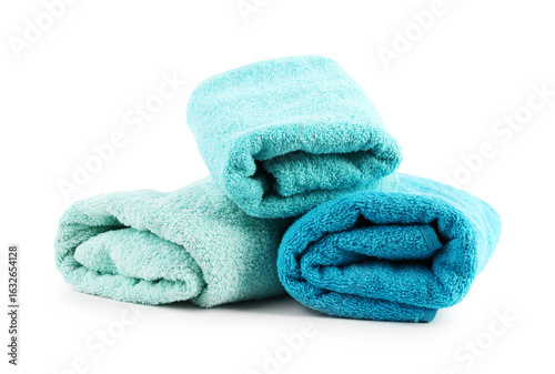 Rolled towels isolated on white. Home textile