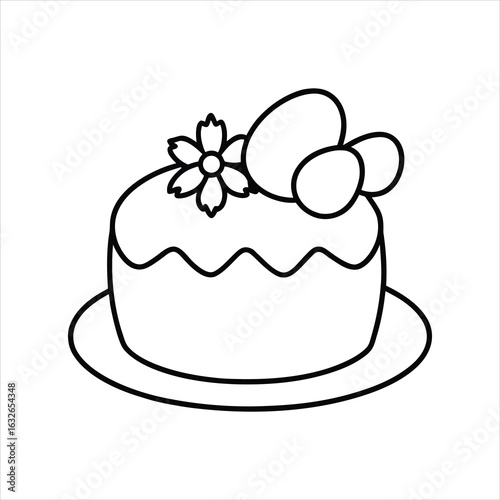 Minimalist Easter Cake and Eggs Line Art Vector