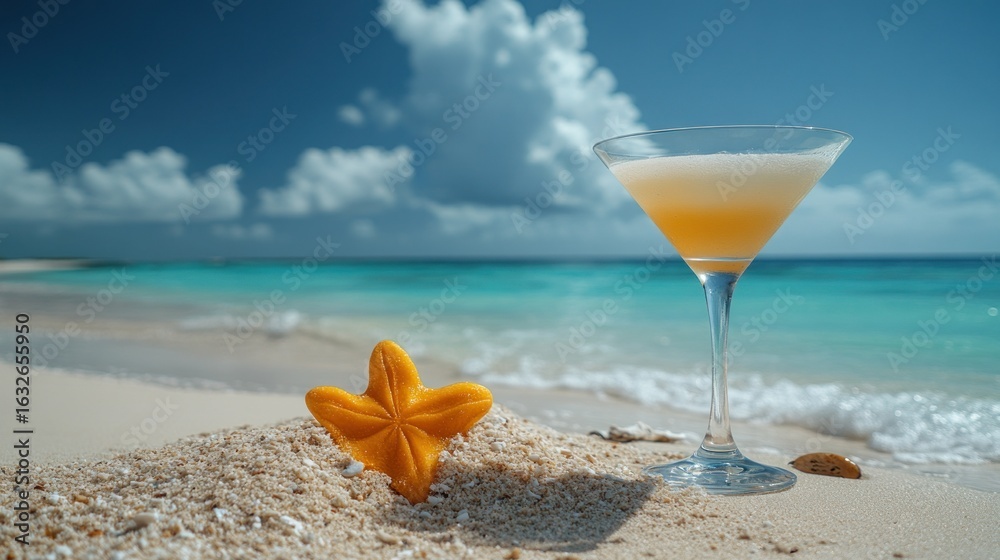 Obraz premium Tropical cocktail on a sunny beach